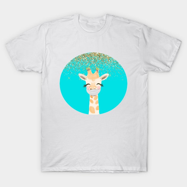 Cute Safety Giraffe For Kids with Face Mask T-Shirt by ColorFlowCreations